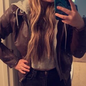 blankNYC Plum Bomber Jacket with Fake Hoodie Removable Insert